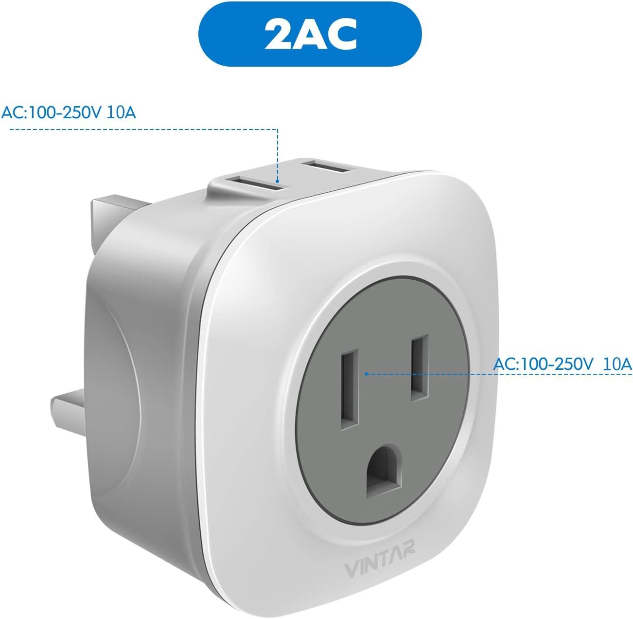 3 Pack UK Ireland Travel Plug Adapter, VINTAR International Power Adaptor with 2 AC Outlets, 2 in 1 Canada to UK Plug Adapter for USA to British England Scotland Irish London Hong Kong (Type G)