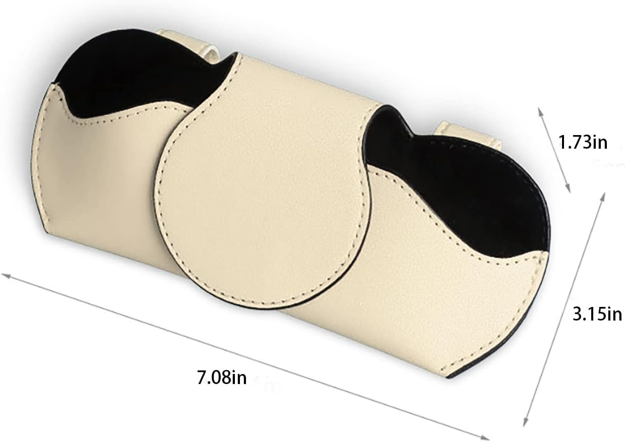 HABONG Leather Car Glasses Holder, Car Visor Leather Glasses Case with Magnetic Clip, Car Interior Visor Accessories, Visor Accessories Glasses Holder Glasses Organizer (Beige)