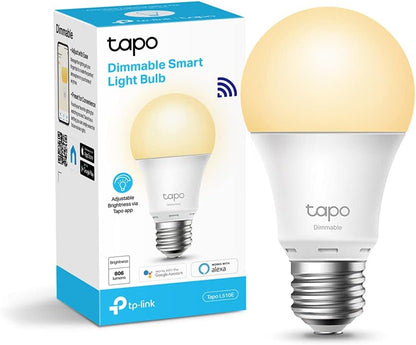 Tapo L510E Wi-Fi E27 Bulb, Works with Amazon Alexa and Google Home, 806 Lumens, 1% to 100% Dimmable Warm Yellow, 2700K, Remote Control, 1 Piece