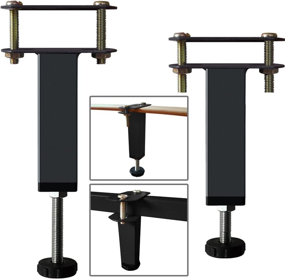 N+A KUSRUP Metal Adjustable Height Bed Furniture Foot Legs Replacements Center Frame Slat Support Leg for Platform Bed Frame Replacement Parts Risers Heavy Duty Easy Install (9.8" to 12.6")