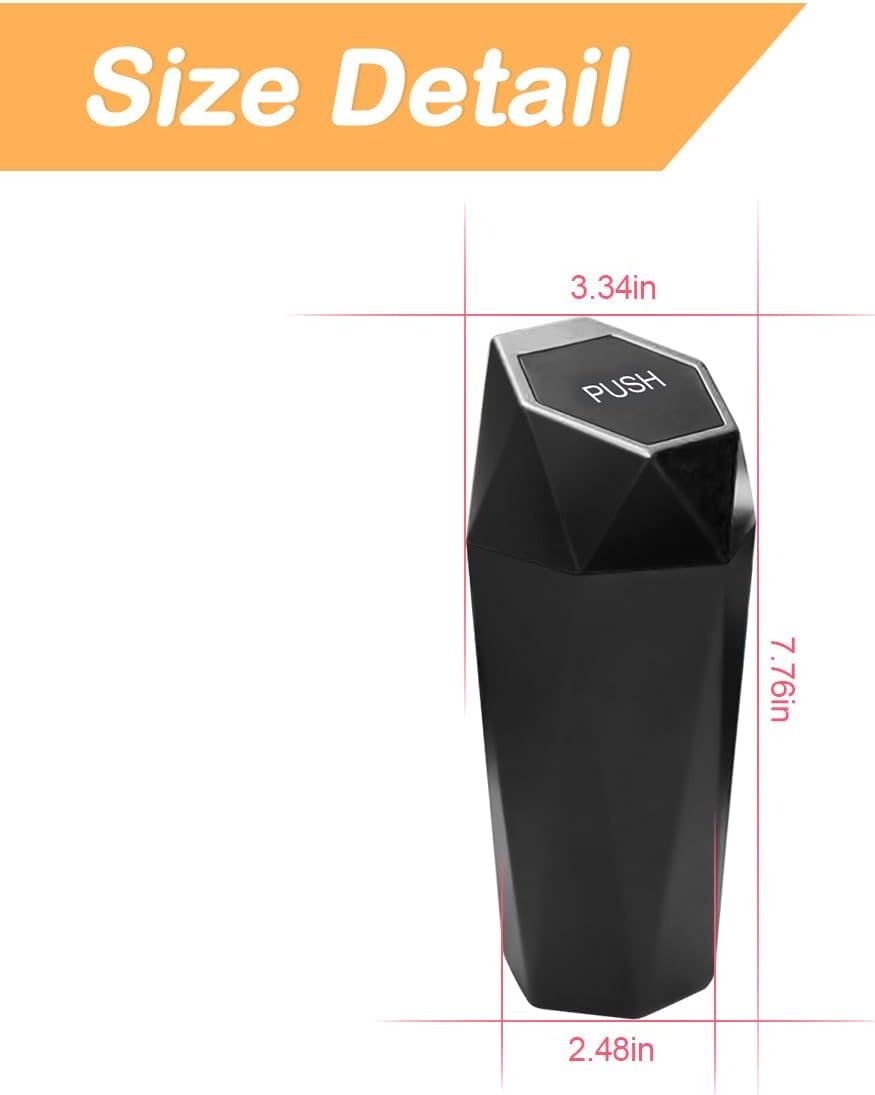 TSUGAMI Car Trash Can with Lid, Diamond Design Small Portable Garbage Bin, Waterproof & Leak-Proof, Car Interior Accessories, Universal Mini Dustbin for Auto Home Office Kitchen Bedroom (Black)