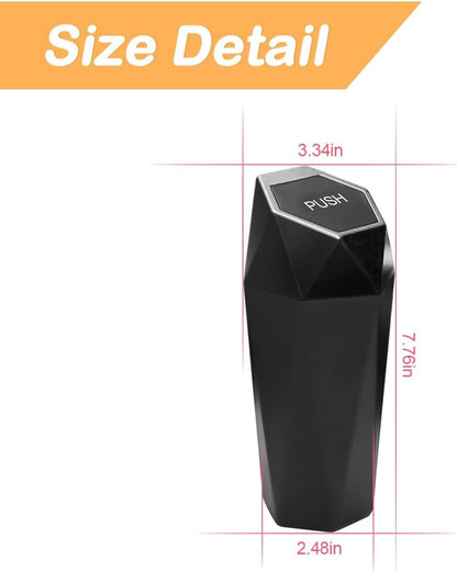 TSUGAMI Car Trash Can with Lid, Diamond Design Small Portable Garbage Bin, Waterproof & Leak-Proof, Car Interior Accessories, Universal Mini Dustbin for Auto Home Office Kitchen Bedroom (Black)