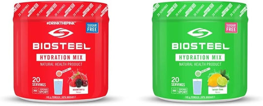 BioSteel Hydration Mix Mixed Berry + Lemon Lime Bundle (20 Servings each), Zero Sugar Hydration Drink Mixes