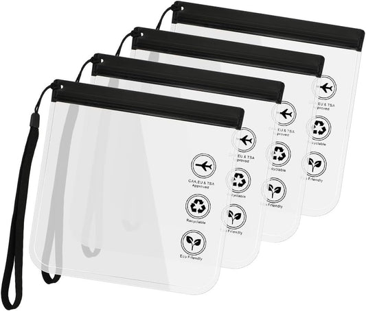 4 Pack Clear Toiletry Bag, Leakproof Airport Security Liquid Bag 20 x 20cm, Travel Accessories Makeup Essentials Luggage Clear TSA Approved Travel Toiletry Bag for Men Women