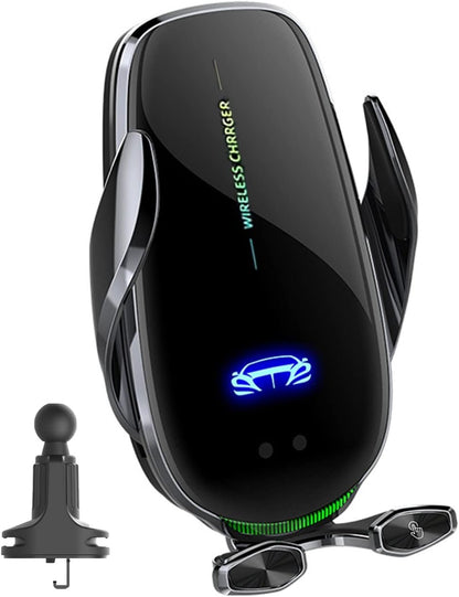 Basecn Upgraded 15W Fast Wireless Phone Charger, Car Wireless Charger, Phone Holder, Auto-Clamping Senser, 1000 Times Opening Without Power, Suit for Cars, Office, Kitchen (Black&Clip)