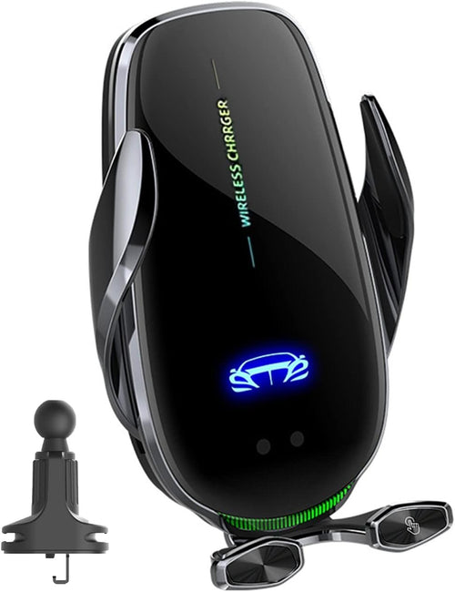 Basecn Upgraded 15W Fast Wireless Phone Charger, Car Wireless Charger, Phone Holder, Auto-Clamping Senser, 1000 Times Opening Without Power, Suit for Cars, Office, Kitchen (Black&Clip)