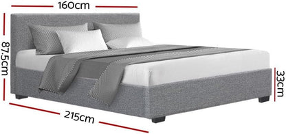 Artiss Queen Bed Frame Platform Gas Lift Base Beds with Storage Bedroom Room Decor Home Furniture, Upholstered with Faux Linen Fabric + Foam + Wood, Modern Design Grey