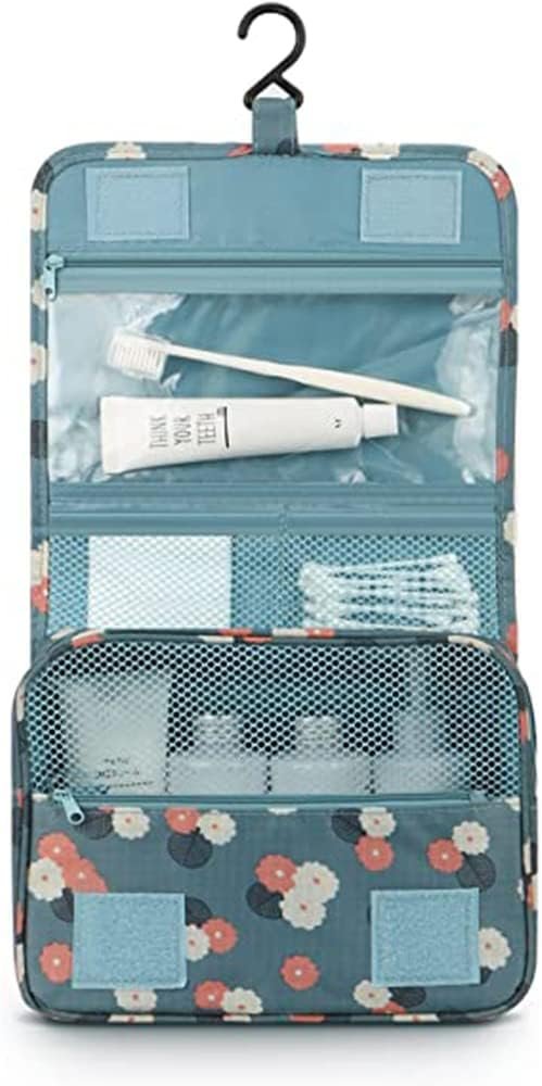 Hanging Travel Toiletry Bag, Foldable Cosmetic Organizer, Waterproof Wash Bag With Hook for Skincare, Makeup, Hygiene - Travel Organizer