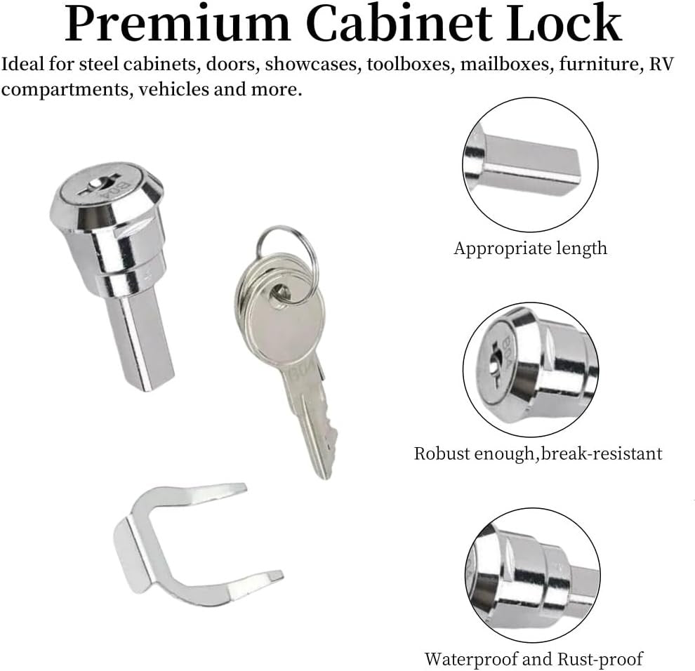 1 Pack Cabinet Lock with Keys, Key Lock, Heavy Duty Cabinet Cam Lock Set for Cabinets, RV Storage Locks, RV Compartment Locks for Truck Pickup Tool Box Mailbox Drawer Cabinet, Cam Locks Keyed Alike