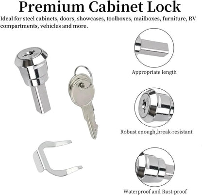 1 Pack Cabinet Lock with Keys, Key Lock, Heavy Duty Cabinet Cam Lock Set for Cabinets, RV Storage Locks, RV Compartment Locks for Truck Pickup Tool Box Mailbox Drawer Cabinet, Cam Locks Keyed Alike