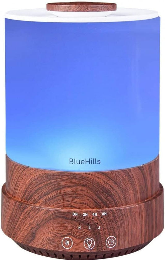 BlueHills Premium 2500 ML XL Essential Oil Diffusers - 30 Hr Run Aromatherapy Diffuser & Air Humidifier Mist for Large Room - 7 LED Colors Oil Diffuser Essential Oils for Home w/Auto Shut Off - F003