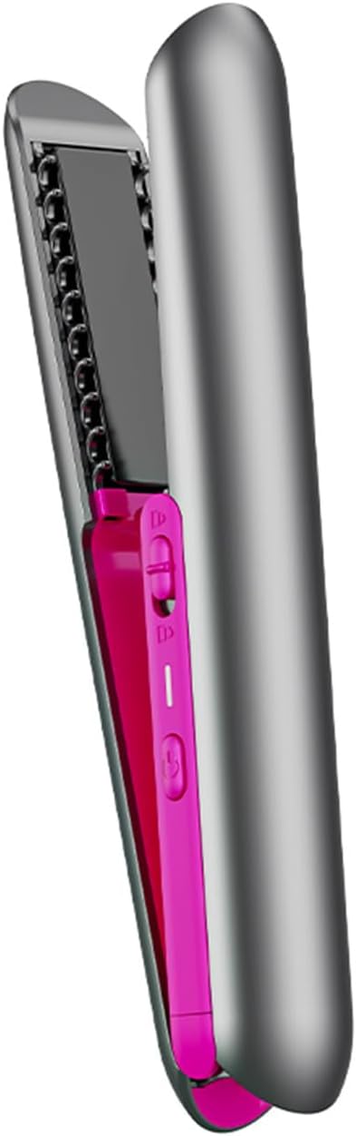 Hair Straightener, Flat Irons, Rechargeable Curling Iron with 3 Temperature, Portable Straightener and Curler 2 in 1 Hair Tools for differnet Hair Style（Grey+Red Rose
