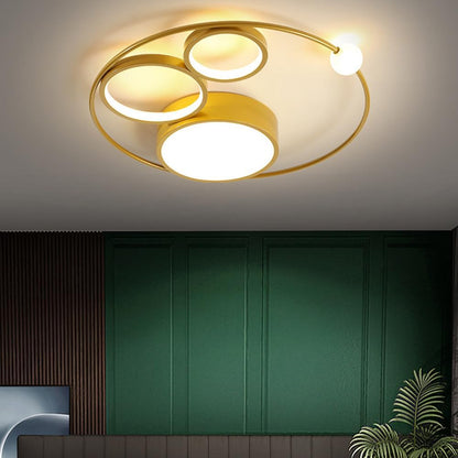 SEMANHUA Lampada da soffitto moderna a LED, plafoniera da incasso 44W con cerchio ad anello, lampadari in acrilico dorato da 20,4" for soggiorno, camera da letto, cucina,