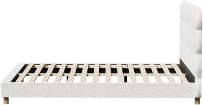 Oikiture Double Bed Frame Boucle Mattress Platform Bed Base White