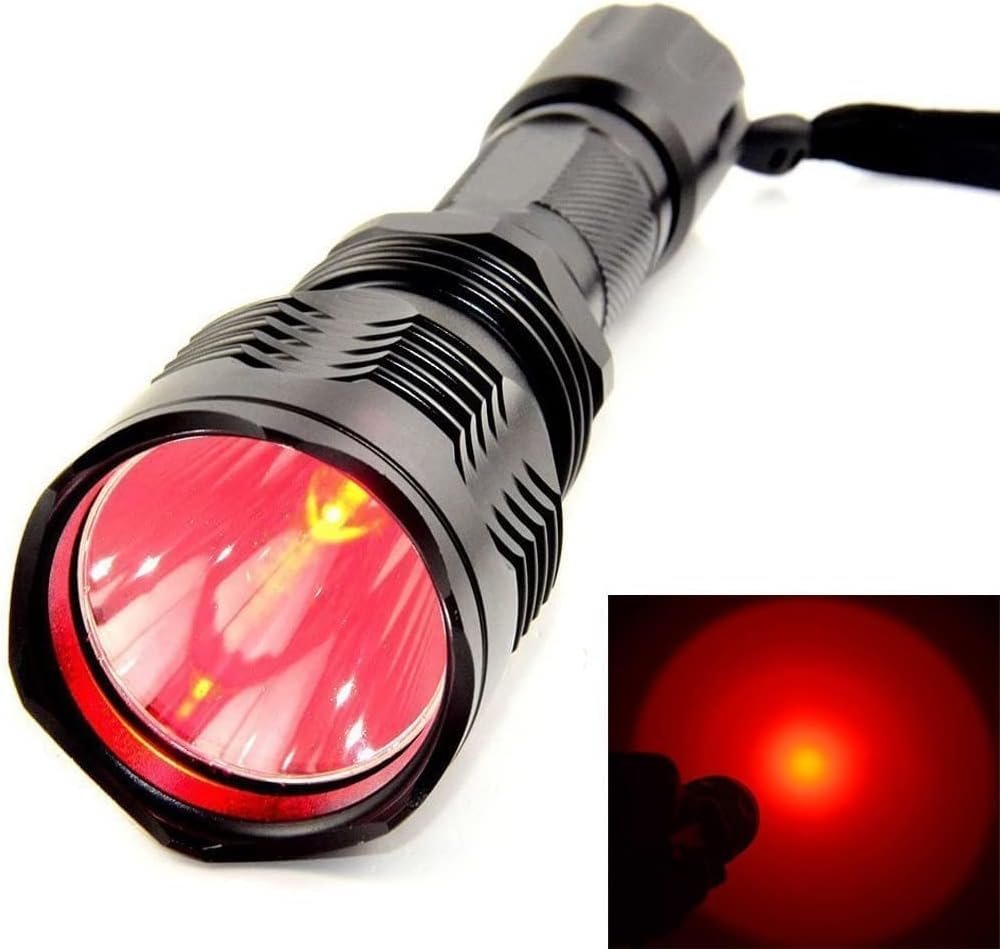 LED Red Light Powerful 1000 Lumens 350 Yard Long Range Red Hunting Flashlight Waterproof Red Tactical Torch for Astronomy Night Observation