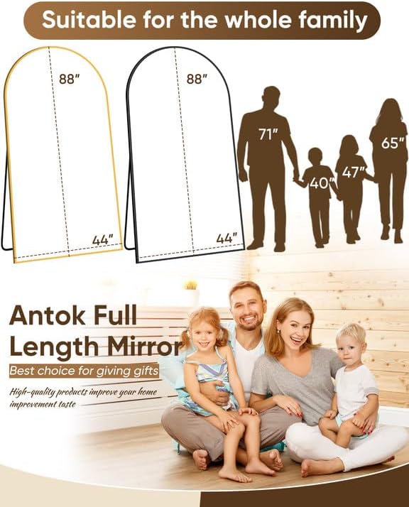 Antok Full Length Mirror, 44"x88" Oversized Floor Mirror for Bedroom, Living Room Cloakroom, Black