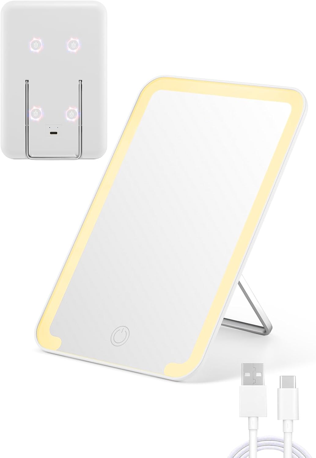 Qislee Magnetic Locker Mirror, Desk Makeup Mirror with Light and Foldable Stand, 3 Color Modes Touch Dimming, Perfect Travel Accessory, White