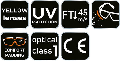 NEO TOOLS Protective Glasses with Foam Insert, UV Resistant and Side Protection in Various Designs
