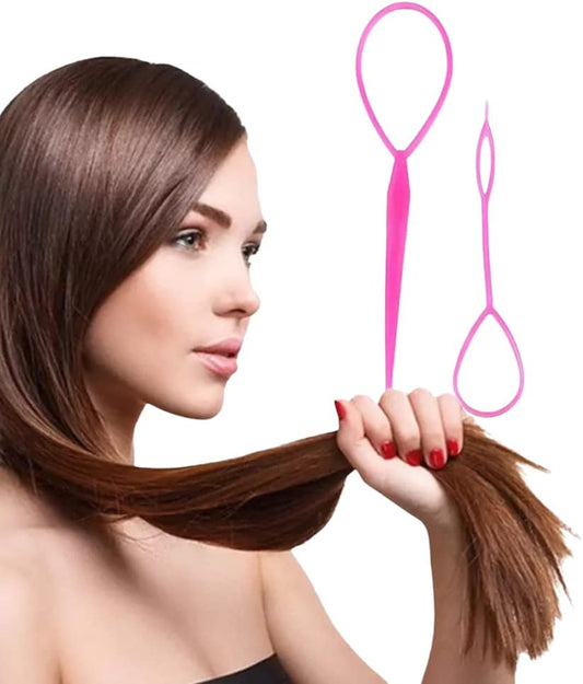 Twister Hair Accessories Set of 2 - Dutt or Topsytail Styling in Seconds for Styling with Video Tutorial (PINK)