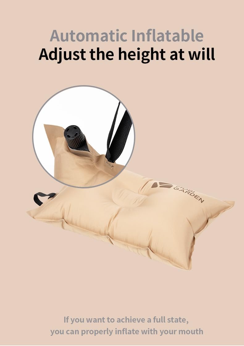 MOBI GARDEN Camping Inflatable Pillow, Automatic Ultralight Sponge, Comfortable Outdoor Travel Sleeping Pillow (Beige)