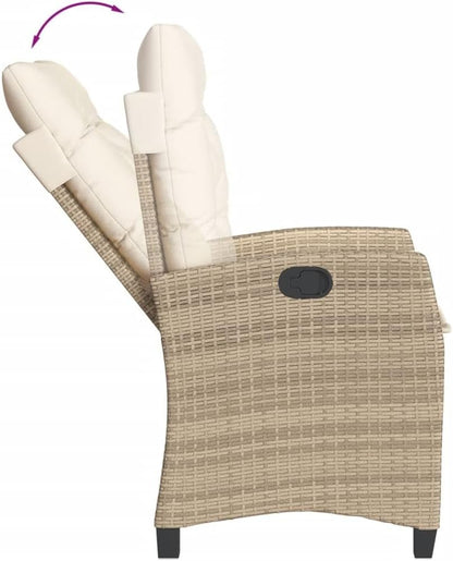 vidaXL 9-Piece Poly Rattan Garden Dining Set - Beige/Cream - Adjustable Recliners - Outdoor Patio/Deck/Backyard - Cushions & Tempered Glass Tabletop