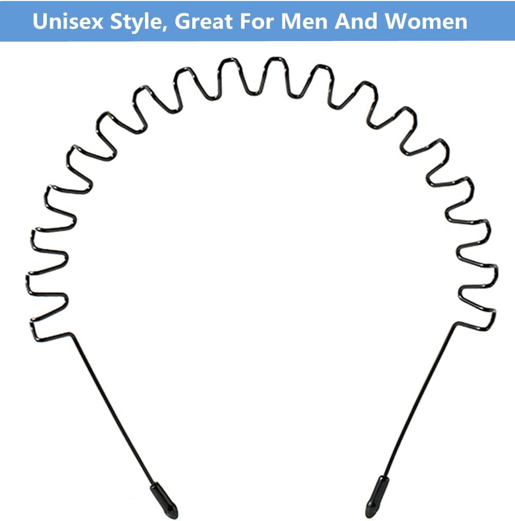 XINGZHE Metal Hair Band for Men Women's Hair Hoop Clips, Unisex Black Wavy Spring Headband for Men's Hair Accessories Bands Simple Elastic Non Slip Wide Headbands Headwear Bandeau for Outdoor Sporters