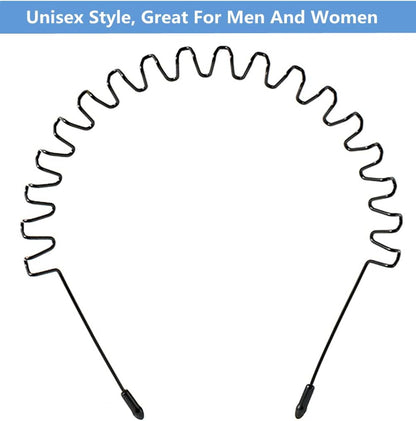 XINGZHE Metal Hair Band for Men Women's Hair Hoop Clips, Unisex Black Wavy Spring Headband for Men's Hair Accessories Bands Simple Elastic Non Slip Wide Headbands Headwear Bandeau for Outdoor Sporters