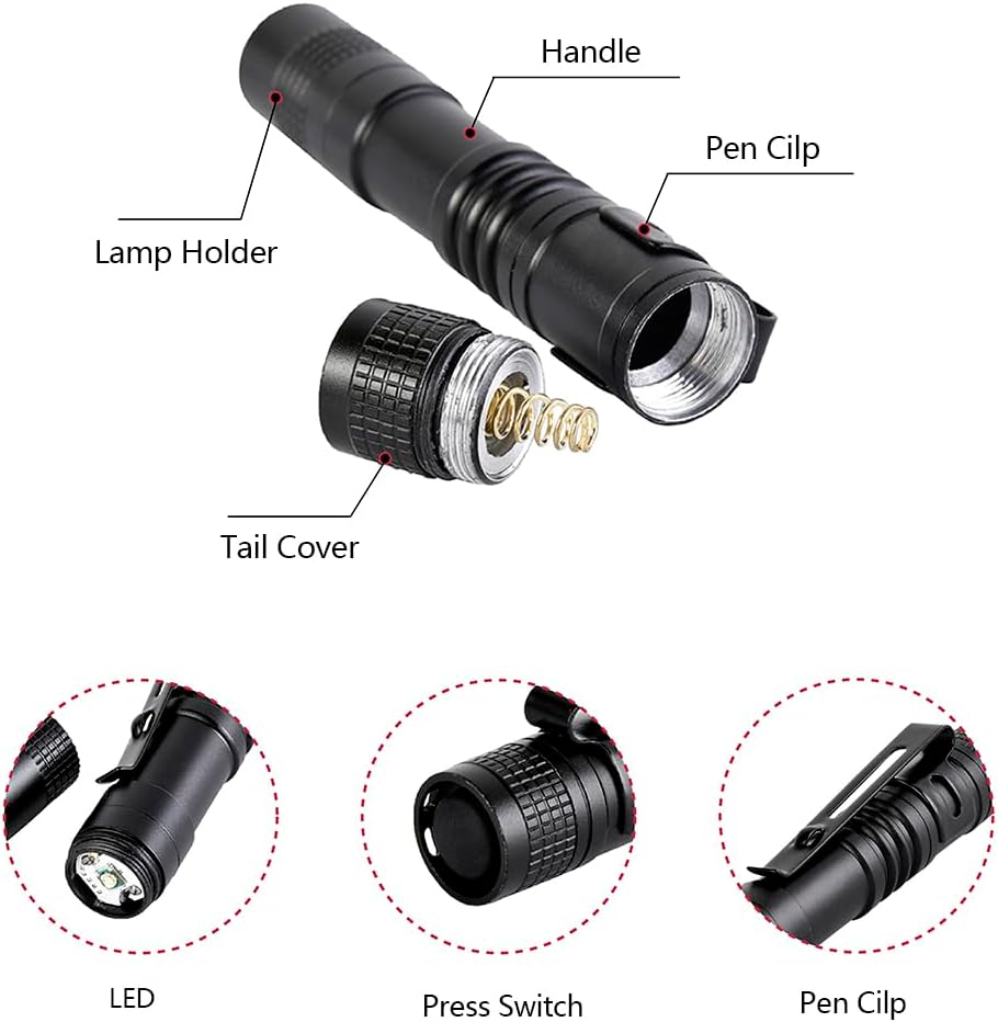 MVIOCS 5 Pack Mini Flashlight Small Flashlights LED Powerful High Lumens Tactical Pen Light with Clip,Slim Portable Pocket Compact Torch for Emergency Inspection AAA Battery Water-Resistant