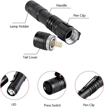 MVIOCS 5 Pack Mini Flashlight Small Flashlights LED Powerful High Lumens Tactical Pen Light with Clip,Slim Portable Pocket Compact Torch for Emergency Inspection AAA Battery Water-Resistant
