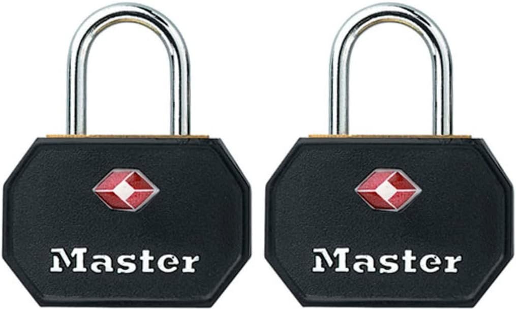 Master Lock 4681TBLK TSA Approved Luggage Lock with Key, 2 Pack, Assorted Colors