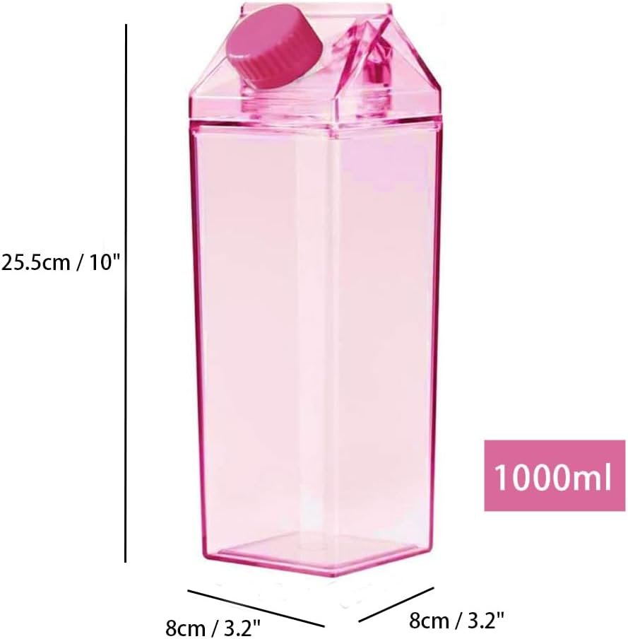 1000ml/34oz Cute Leakproof Clear Milk Carton Water Bottle Portable Drinkware for Outdoor Climbing Tour or Camping