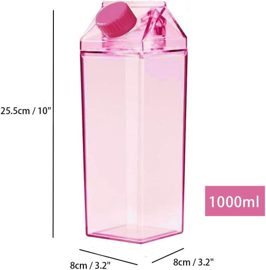 1000ml/34oz Cute Leakproof Clear Milk Carton Water Bottle Portable Drinkware for Outdoor Climbing Tour or Camping