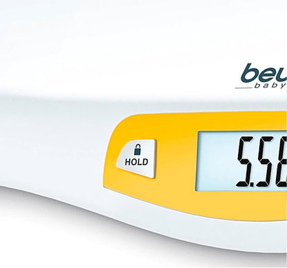 Beurer BY80 Baby Scale | Digital Baby Weighing Scale with Large LCD Screen | Curved Platform for Comfort and Safety | Tare and Hold Functions for Easy Weighing | 20kg Load Capacity | Easy Wipe-Clean