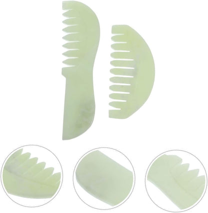 Ipetboom 2Pcs Jade Scalp Massage Comb Jade Combs for Relaxation and Muscle Relief Unique Design for Scraping Promote for Daily Use