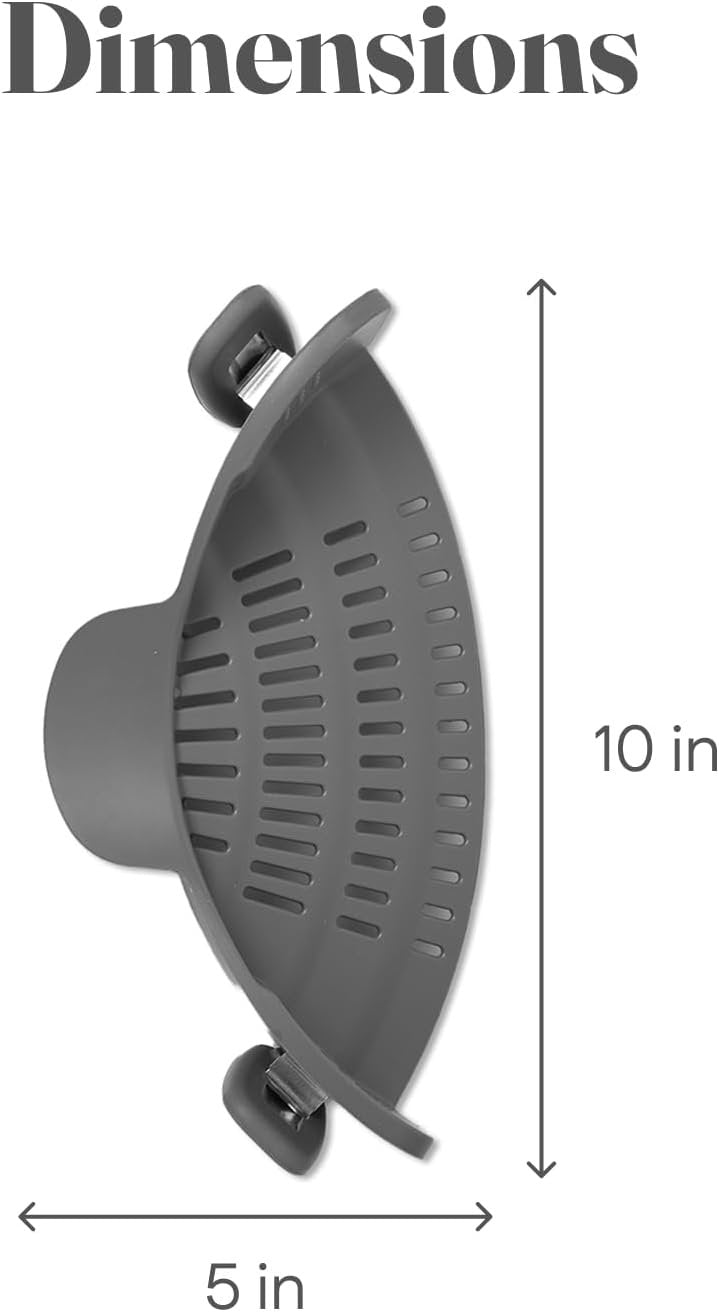 Original Kitchen Gizmo Strainer for Pots, Pans, and Bowls - Adjustable Silicone Clip on Colander - Snap N Strain Kitchen Gadget for Fruits, Veggies, Salads, Pasta, and More - Dishwasher Safe - Grey
