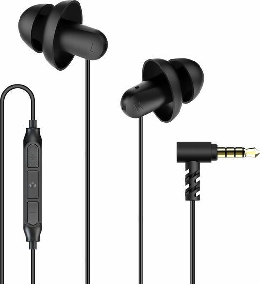 Hearprotek Sleep Earbuds, Lightweight Soft Noise Reduction Ear Buds Wired with Mic and Volume Control, 3.5mm Tangle Free Sleep Headphones for Side Sleepers, Snoring, Air Travel, Meditation, Relaxation