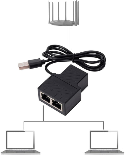 RJ45 Networks Splitters Adapters 1 to 2 Female USB to RJ45 Port with USB Power Cable LAN Interfaces Ethernets