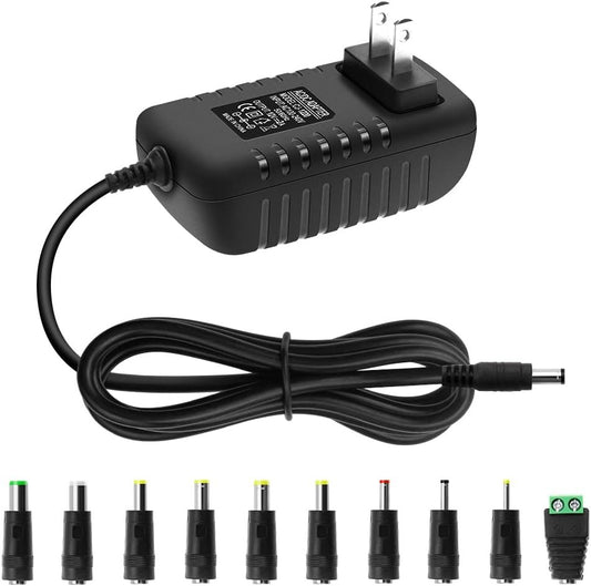 Arkare 12V Power Supply 2A AC/DC Adapter 12Volt Wall Charger Replacement Power Cord AC 100V-240V to DC 12Volt 2A 1.5A 1A Converter for Security Camera BT Speaker GPS Webcam Router Scanner with 10TIPS