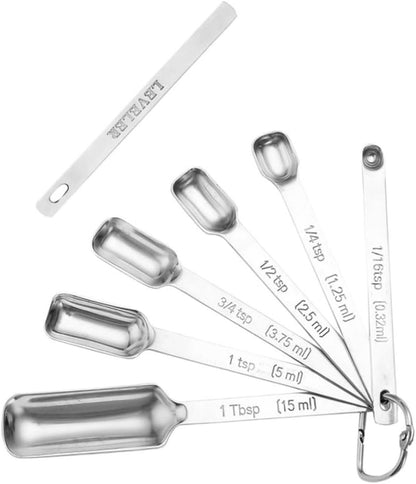 Cabilock 7Pcs Stainless Steel Measuring Spoons Graduated Baking Utensils for Precise Ingredient Measurement Kitchen Tools for Cooking Baking and Food Prep Silver