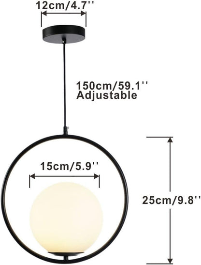 KCO Lighting Modern Globe Pendant Light Black Large Globe Hanging Light Fixture with Frosted Glass Lampshade Adjustable Ball Pendant Light for Kitchen Island Living Room Beside…