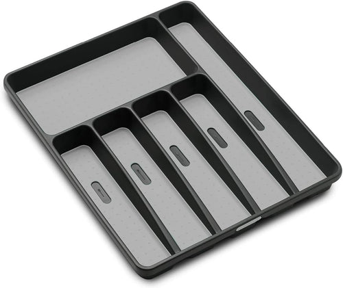 Madesmart Classic 6-Compartment Plastic Silverware Tray for Drawers, Cutlery and Utensil Tray Kitchen Drawer Organizer, Granite