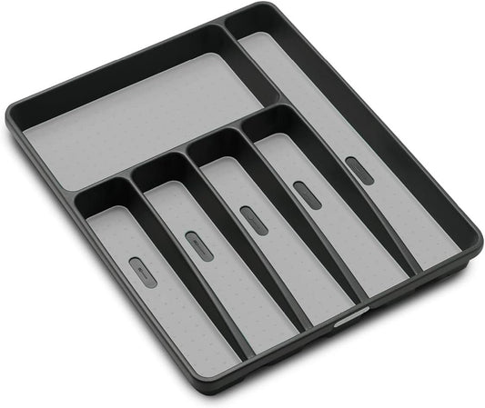 Madesmart Classic 6-Compartment Plastic Silverware Tray for Drawers, Cutlery and Utensil Tray Kitchen Drawer Organizer, Granite