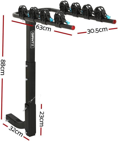 Giantz 4 Bike Carrier Rack, Tow Bar Bikes Boot Rear Racks Car Hitch Trunk Bicycle Carriers Automotive Sports Transporting Road Bicycles Caravan Organizers and Storage, Foldable Lock Black
