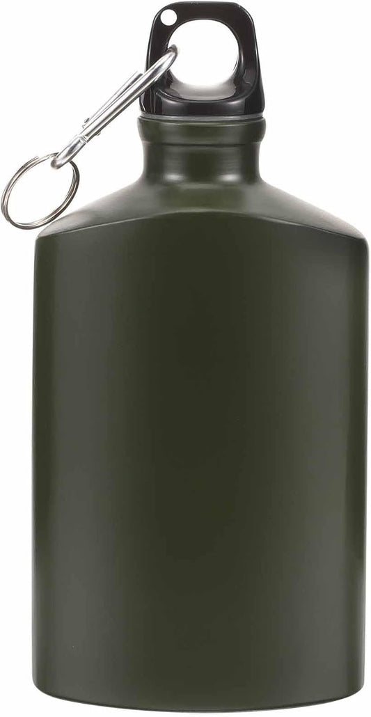 SUPVOX Portable Canteen, Wear-Resistant Aluminum Water Bottle with Hook, 500ml Capacity, Army Green, Ideal for Hiking, Camping, Travel, Outdoor Activities