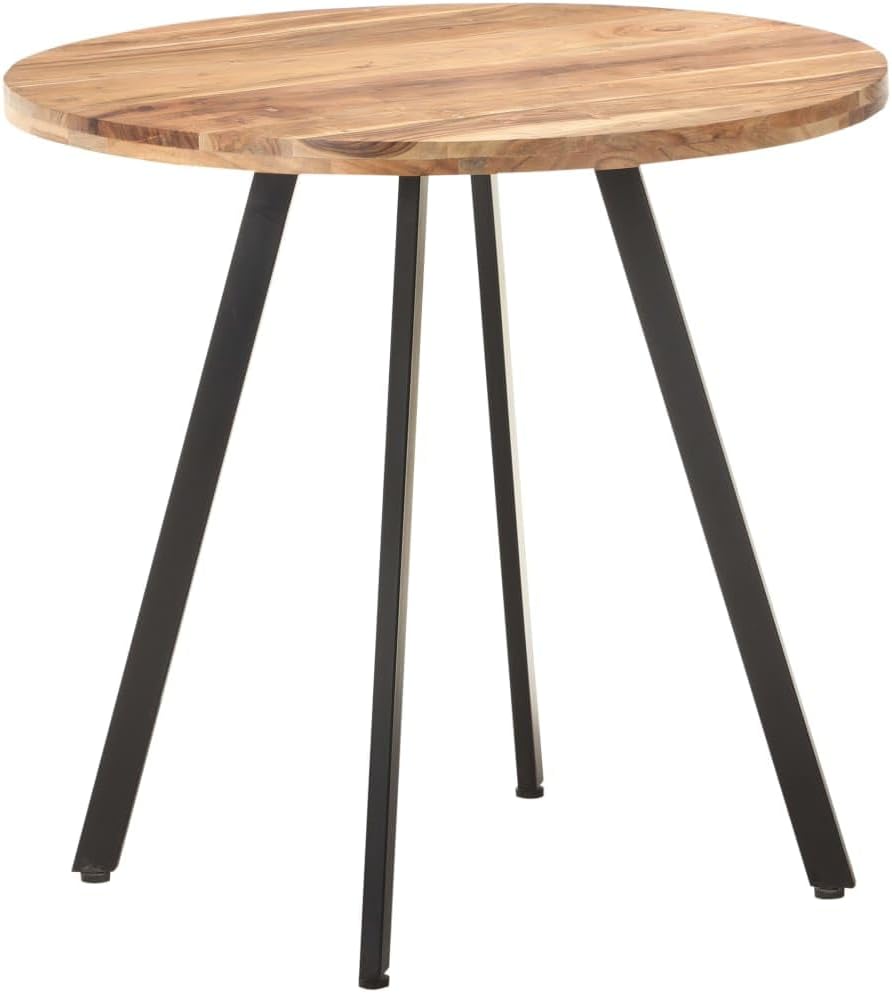 'vidaXL Solid Acacia Wood Dining Table with Iron Legs - Round Kitchen Table with Natural Finish - 80 cm Diameter - Industrial Style