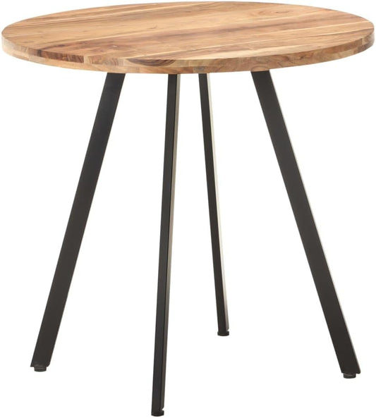 'vidaXL Solid Acacia Wood Dining Table with Iron Legs - Round Kitchen Table with Natural Finish - 80 cm Diameter - Industrial Style