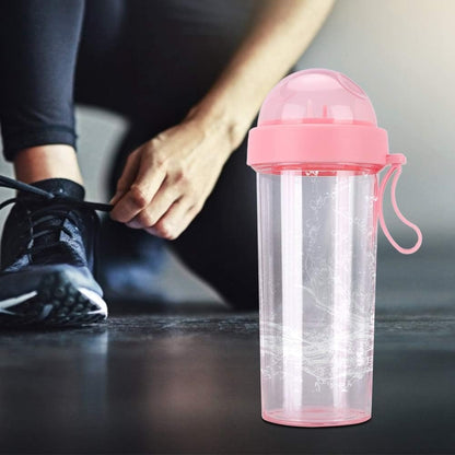 600ml Dual Use Water Bottle, Two Straws Double Drinking Bottle Split Drinking Cup Two Sided Cup with Divider Daily Water Intake Bottle for Home Outdoor Camping Sport