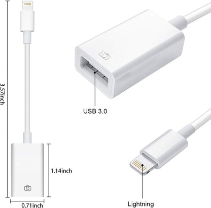 WORLDBOYU Lightning to USB Camera Adapter Female USB OTG Cable Adapter for Select iPhone,iPad Models Support Connect Camera, Card Reader, USB Flash Drive, MIDI Keyboard, White (White)