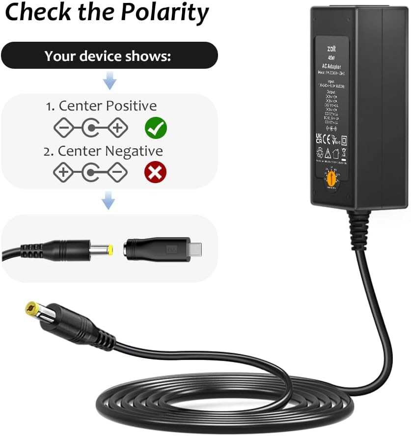 Zolt Universal AC to DC Power Adapter 5V 6V 7.5V 9V 12V 13.5V 15V 3A Slotted Power Transformer for Electronics 3000mA
