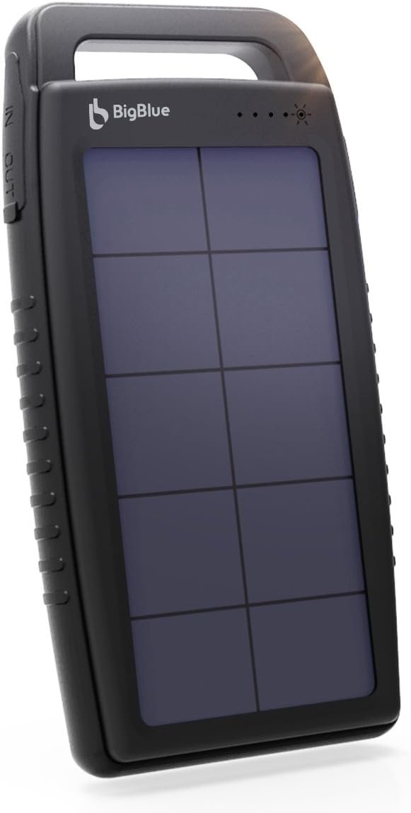 15000mAh Solar Battery Charger BigBlue Solar Charger with Dual USB-A Port, Portable Solar Power Bank with IPX4 Waterproof, Solar Panel Battery Pack with Flashlight for Camping or Hurricane(Black)